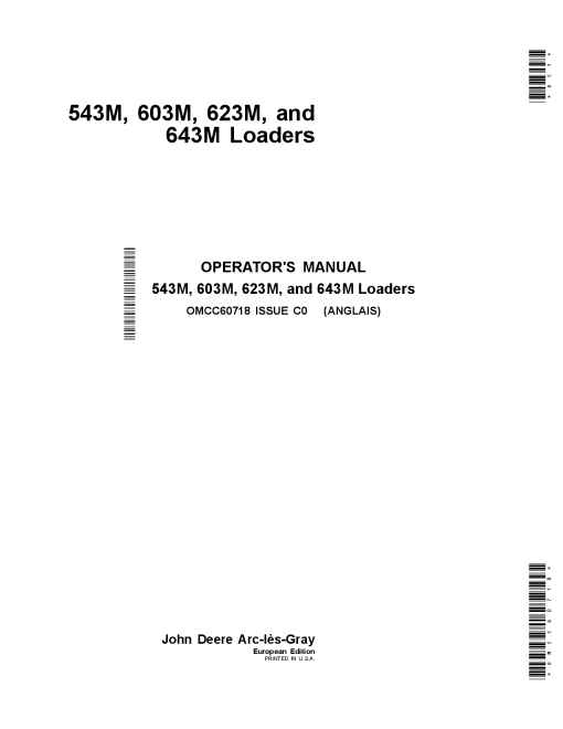 John Deere 543M, 603M, 623M, and 643M Loaders OMCC60718 Operators and Maintenance Manual PDF Download