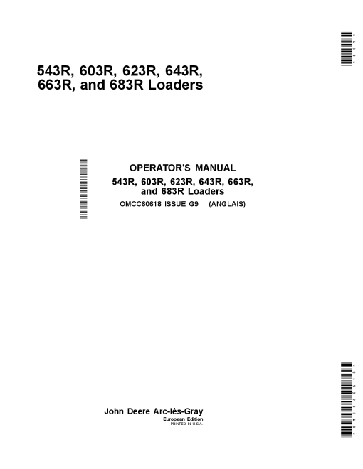 John Deere 543R, 603R, 623R, 643R, 663R, and 683R Loaders OMCC60618 Operators and Maintenance Manual PDF Download