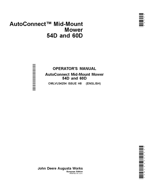 John Deere 54D & 60D AutoConnect Mid-Mount Mowers OMLVU34254 Operators and Maintenance Manual PDF Download