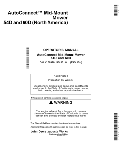 John Deere 54D and 60D AutoConnect Mid-Mount Mower (M010001-) for 2025R Compact Utility Tractors (MY2017-) OMLVU30970 Operators and Maintenance Manual PDF Download