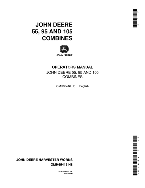 John Deere 55, 95 & 105 Combines North American Edition (088001-) OMH65416 Operators and Maintenance Manual PDF Download