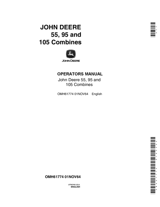 John Deere 55, 95, 105 Combines OMH61774 Operators and Maintenance Manual PDF Download