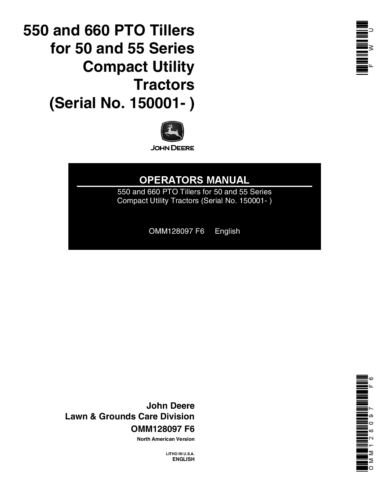 John Deere 550, 660 PTO Tillers (150001-) OMM128097 Operators and Maintenance Manual PDF Download