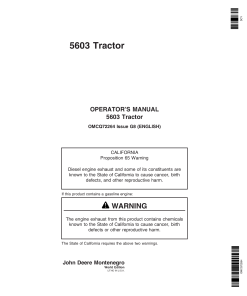 John Deere 5603 Tractor OMCQ72264 Operators and Maintenance Manual PDF Download