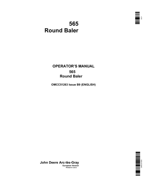 John Deere 565 Round Baler OMCC51263 Operators and Maintenance Manual PDF Download