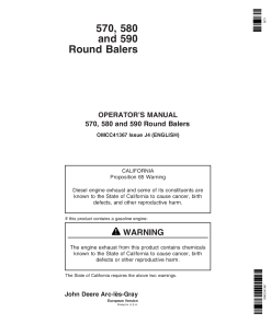 John Deere 570, 580 & 590 Round Balers OMCC41367 Operators and Maintenance Manual PDF Download