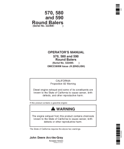 John Deere 570, 580 and 590 Round Balers OMCC50090 Operators and Maintenance Manual PDF Download