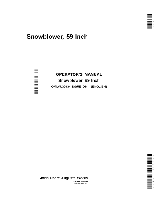 John Deere 59 Inch Snowblower OMLVU35934 Operators and Maintenance Manual PDF Download