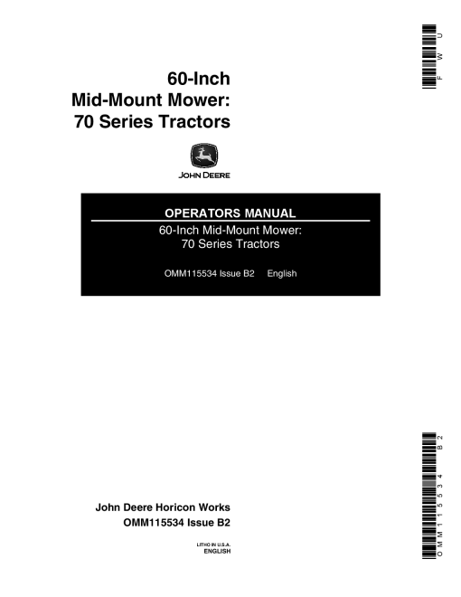 John Deere 60-Inch Mid-Mount Mower - 70 Series Tractors OMM115534 Operators and Maintenance Manual PDF Download