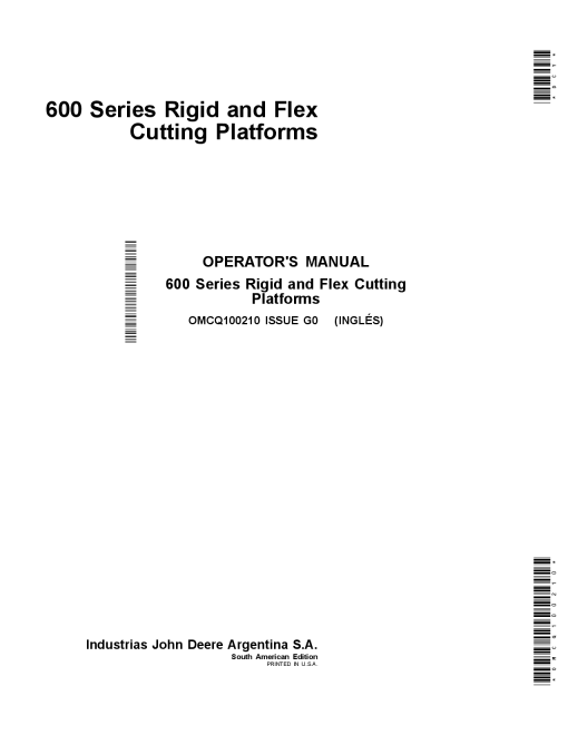 John Deere 600 Series Rigid and Flex Cutting Platforms OMCQ100210 Operators and Maintenance Manual PDF Download