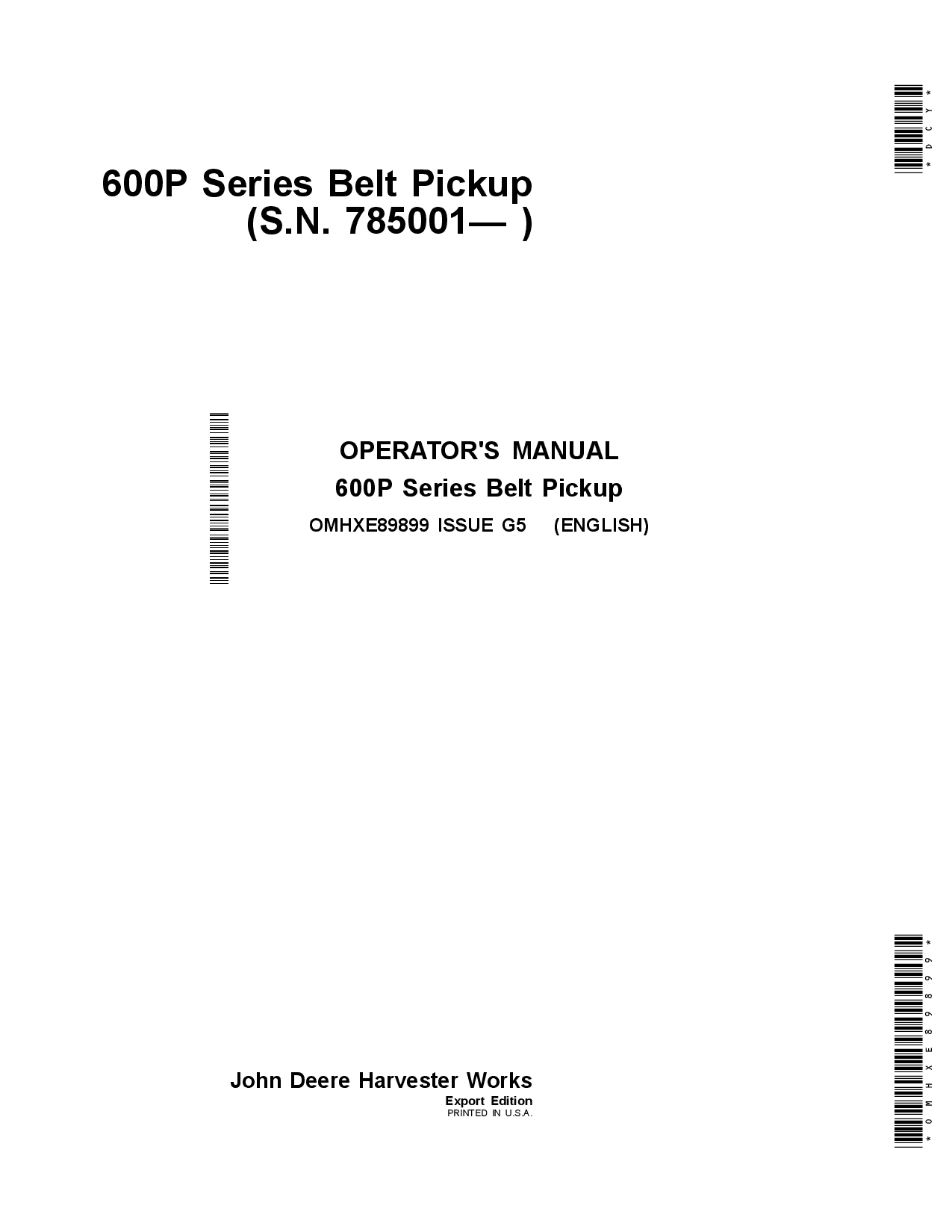 John Deere 600P Series Bert PickupsExport Edition (785001- ) OMHXE89899 Operators and Maintenance Manual PDF Download