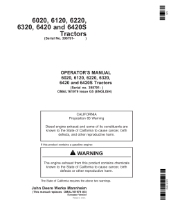 John Deere 6020, 6120, 6220, 6320, 6420 & 6420S Tractors OMAL161979 Operators and Maintenance Manual PDF Download