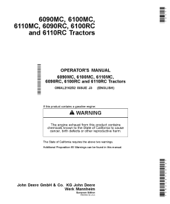 John Deere 6090MC, 6100MC, 6110MC, 6090RC, 6100RC, 6110RC Tractors European Edition OMAL216252 Operators and Maintenance Manual PDF Download