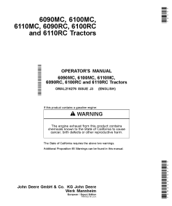 John Deere 6090MC, 6100MC, 6110MC, 6090RC, 6100RC, 6110RC Tractors Export Edition OMAL216276 Operators and Maintenance Manual PDF Download