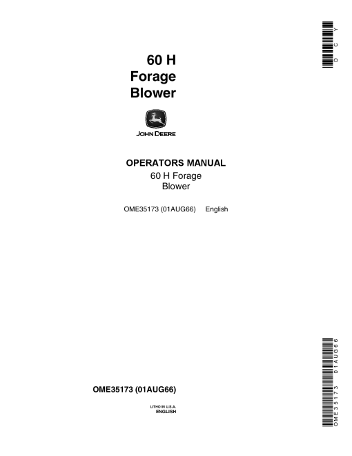 John Deere 60H Forage Blower OME35173 Operators and Maintenance Manual PDF Download