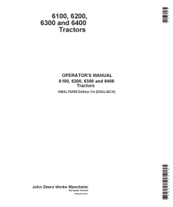 John Deere 6100, 6200, 6300, 6400 Tractors OMAL76458 Operators and Maintenance Manual PDF Download