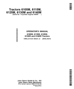 John Deere 6105M, 6115M, 6125M, 6130M, 6140M Tractors European Edition OMAL213126 Operators and Maintenance Manual PDF Download