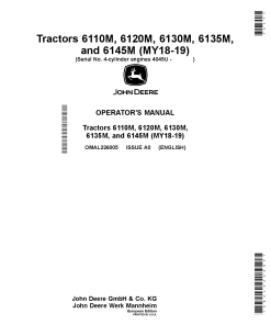 John Deere 6110M, 6120M, 6130M, 6135M and 6145M Tractors (4-Cylinder Engines 4045U) OMAL226005 Operators and Maintenance Manual PDF Download