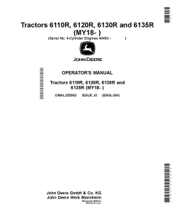 John Deere 6110R, 6120R, 6130R and 6135R Tractors 4-Cylinder Engines 404SU (MY2018-) OMAL225902 Operators and Maintenance Manual PDF Download