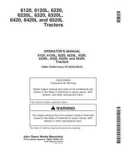John Deere 6120, 6220, 6320, 6420, 6120L, 6220L, 6320L, 6420L & 6520L Tractors OMAL152844 Operators and Maintenance Manual PDF Download