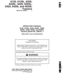 John Deere 6120, 6220, 6320, 6420, 6120L, 6220L, 6320L, 6420L & 6520L Tractors OMAL162071 Operators and Maintenance Manual PDF Download