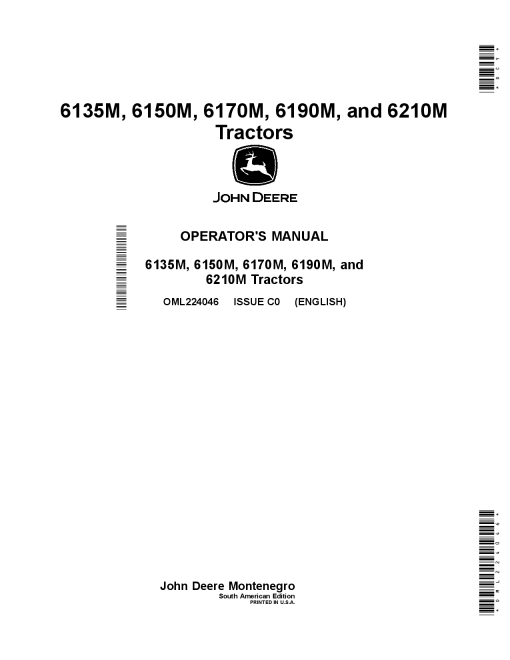 John Deere 6135M, 6150M, 6170M, 6190M, and 6210M Tractors OML224046 Operators and Maintenance Manual PDF Download