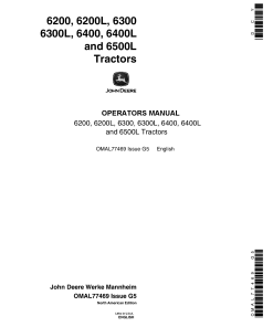 John Deere 6200, 6200L, 6300, 6300L, 6400, 6400L, 6500L Tractors (-163999) OMAL77469 Operators and Maintenance Manual PDF Download