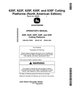 John Deere 620F, 622F, 625F, 630F, and 635F Cutting Platforms OMHXE127805 Operators and Maintenance Manual PDF Download