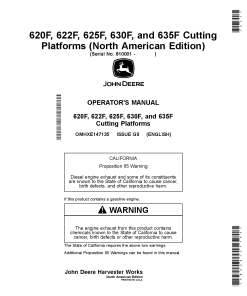 John Deere 620F, 622F, 625F, 630F, and 635F Cutting Platforms OMHXE147135 Operators and Maintenance Manual PDF Download