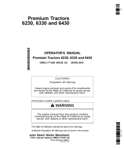 John Deere 6230, 6330 & 6430 Premium Tractors OMAL171426 Operators and Maintenance Manual PDF Download