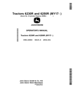 John Deere 6230R and 6250R Tractors (6068U 6-Cylinder Engines) (MY2017-) OMAL224842 Operators and Maintenance Manual PDF Download