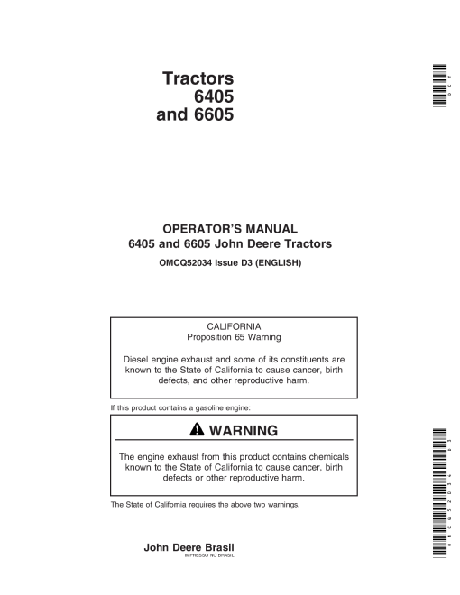 John Deere 6405, 6605 Tractors OMCQ52034 Operators and Maintenance Manual PDF Download