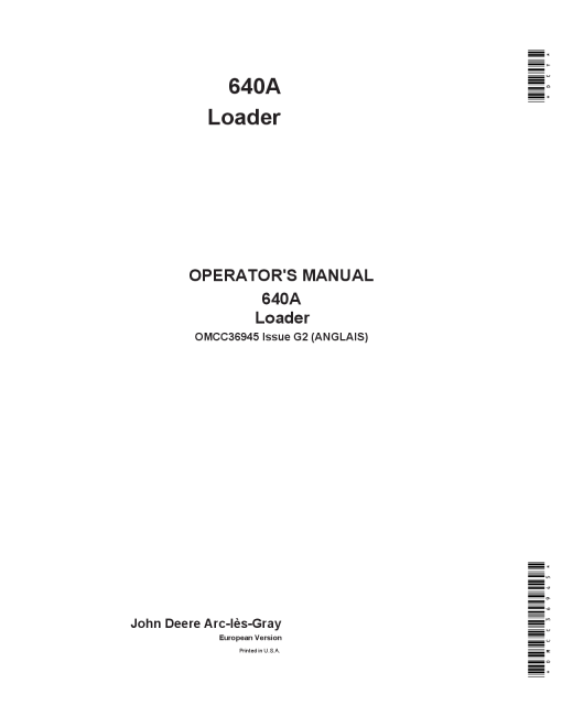 John Deere 640A Loader OMCC36945 Operators and Maintenance Manual PDF Download