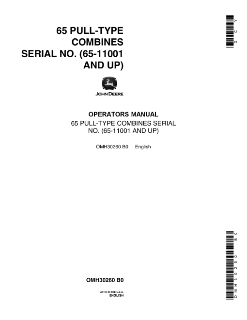 John Deere 65 Pull Type Combines (011001-) OMH30260 Operators and Maintenance Manual PDF Download