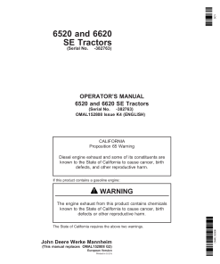 John Deere 6520 SE & 6620 SE Tractors OMAL152808 Operators and Maintenance Manual PDF Download