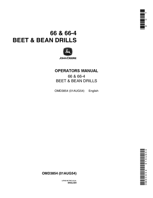 John Deere 66, 66-4 Beet and Bean Drills OMD3854 Operators and Maintenance Manual PDF Download