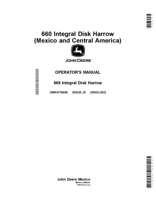 John Deere 660 Integral Disk Harrow OMKK76606 Operators and Maintenance Manual PDF Download