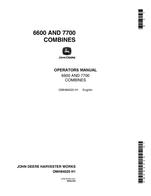 John Deere 6600, 7700 Combines OMH84020 Operators and Maintenance Manual PDF Download