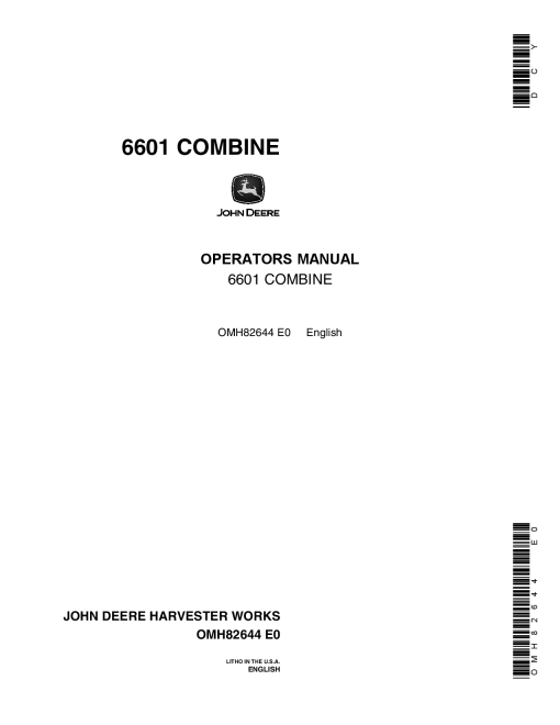 John Deere 6601 Combine OMH82644 Operators and Maintenance Manual PDF Download