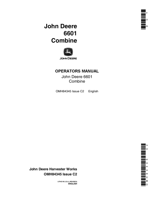 John Deere 6601 Combine OMH84345 Operators and Maintenance Manual PDF Download