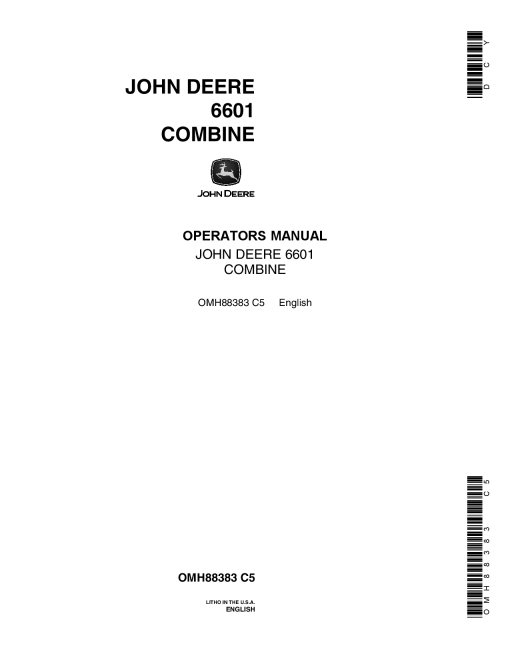 John Deere 6601 Combine OMH88383 Operators and Maintenance Manual PDF Download