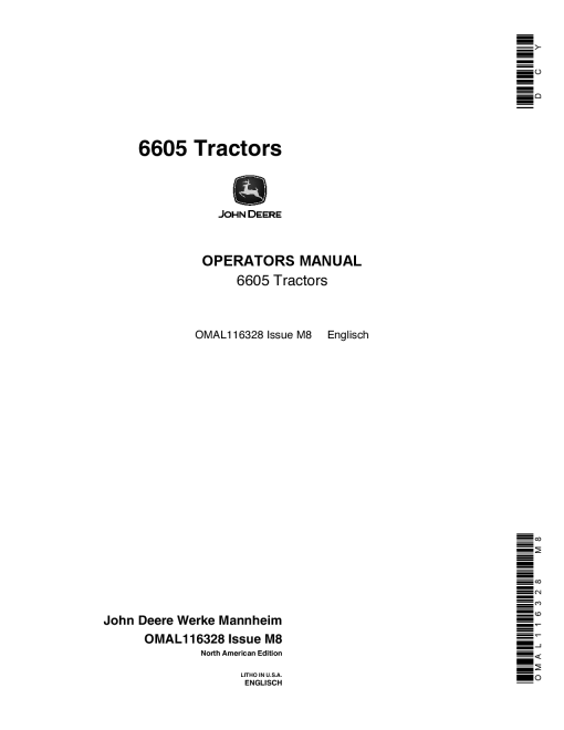 John Deere 6605 Tractors (010001-) OMAL116328 Operators and Maintenance Manual PDF Download