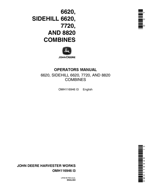 John Deere 6620, 6620 SH, 7720, 8820 Combines (600001-) OMH116946 Operators and Maintenance Manual PDF Download