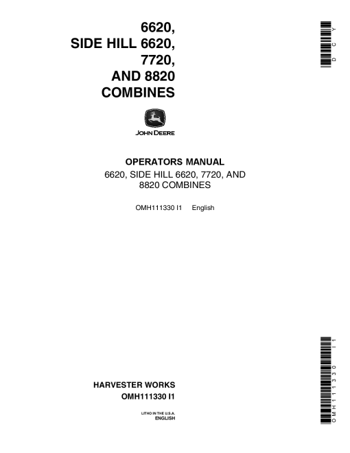 John Deere 6620, 6620SH, 7720, 8820 Combine (-551900) OMH111330 Operators and Maintenance Manual PDF Download