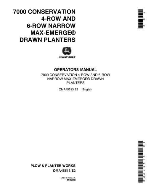 John Deere 7000 Drawn Conservation Planter OMA45513 Operators and Maintenance Manual PDF Download