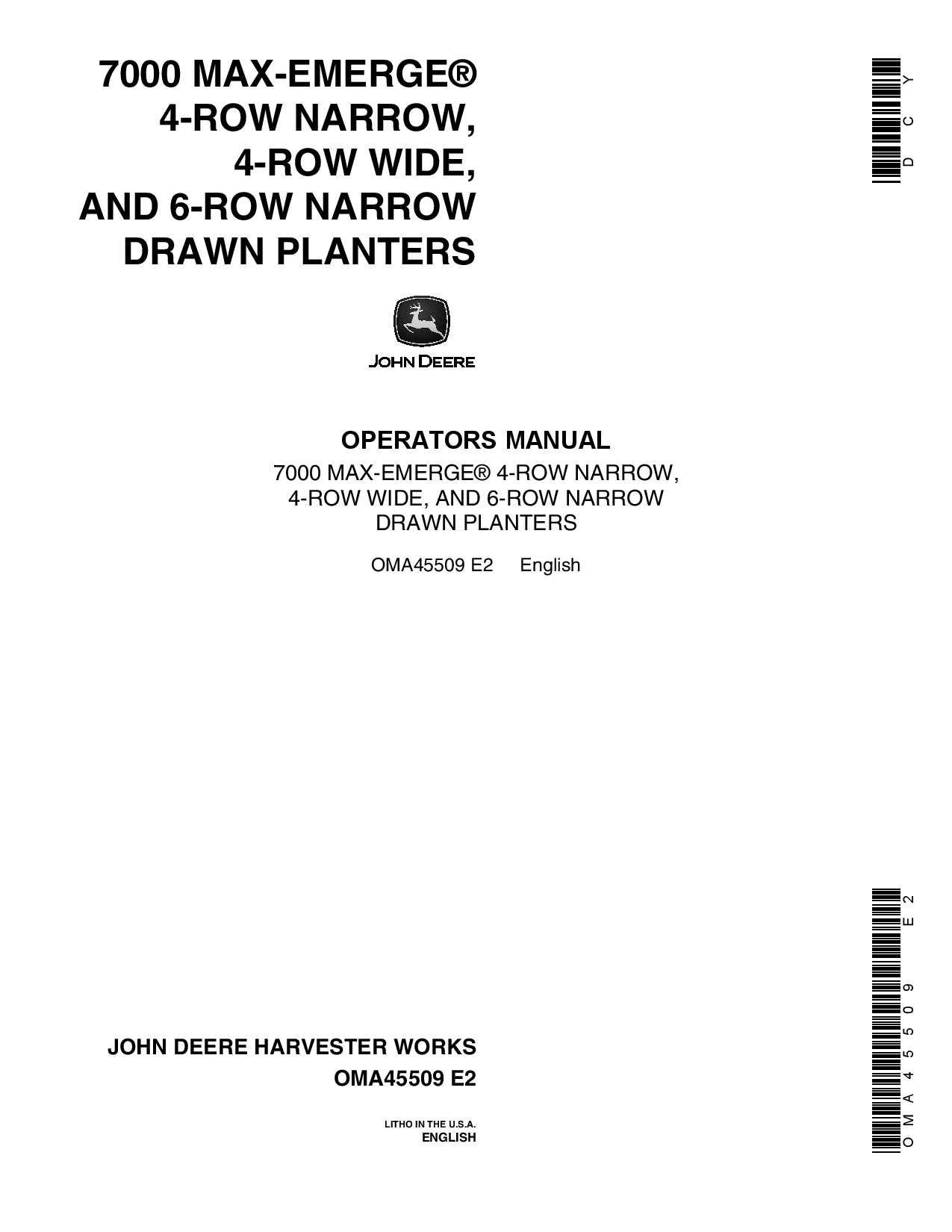 John Deere 7000 Drawn (Cotton & Corn) Planters 4RN, 4RW, 6RN OMA45509 Operators and Maintenance Manual PDF Download