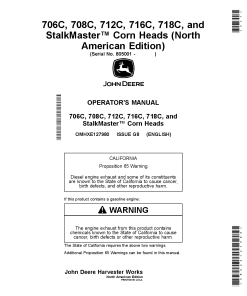 John Deere 706C, 708C, 712C, 716C, 718C, and StalkMaster Corn Heads OMHXE127980 Operators and Maintenance Manual PDF Download
