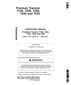 John Deere 7130, 7230, 7330, 7430 & 7530 Premium Tractors OMAL171429 Operators and Maintenance Manual PDF Download