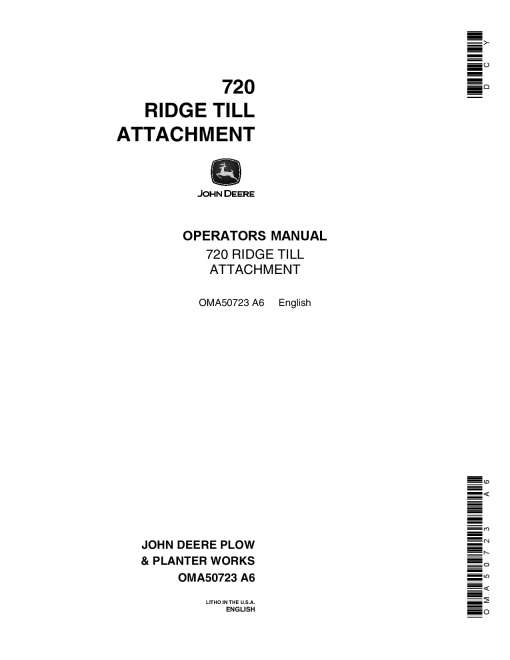 John Deere 720 Ridge Till Attachment OMA50723 Operators and Maintenance Manual PDF Download