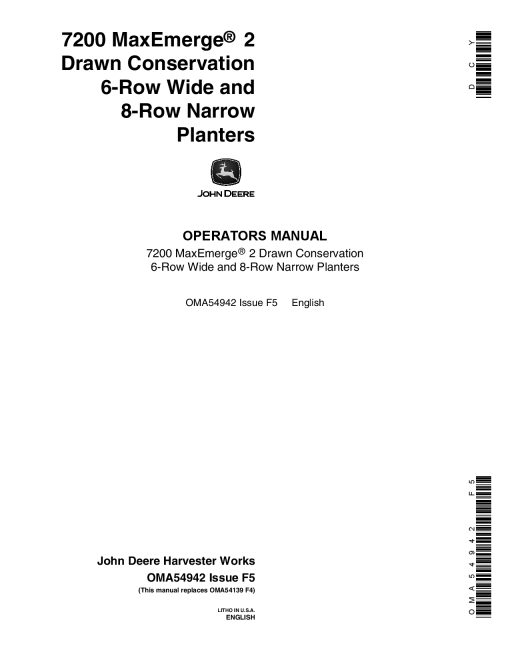 John Deere 7200 MaxEmerge2 Drawn Planter (6RW, 8RN) OMA54942 Operators and Maintenance Manual PDF Download